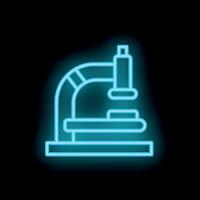 Blue neon icon of a microscope glowing on black background vector
