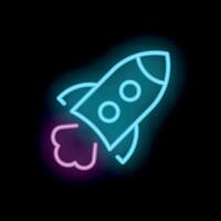 Neon rocket launching upward leaving a trail of exhaust vector