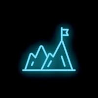 Neon sign showing reaching the top of a mountain with a flag vector