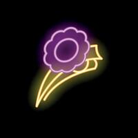 Bright neon flower with ribbon glowing on dark background vector