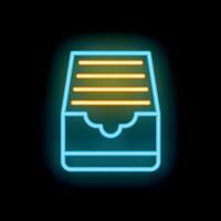 Neon archive drawer icon glowing on dark background vector