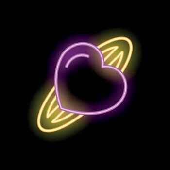 neón corazón orbital en espacio en un negro antecedentes vector