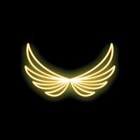 Golden neon wings spreading on a black background vector