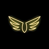 Neon yellow wings glowing on black background vector