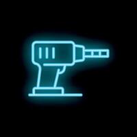 Neon drill bit icon glowing against a black background vector