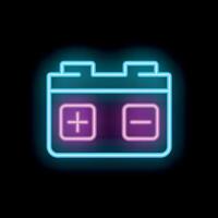 Neon sign representing a car battery with plus and minus symbols on black background vector