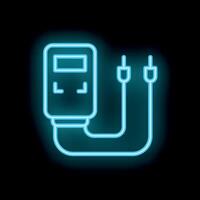 Neon icon of voltage tester showing electricity parameters vector