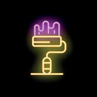 Neon paint roller dripping with color on black background vector