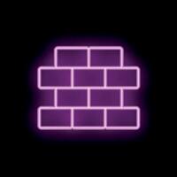 Glowing neon purple brick wall sign on black background vector