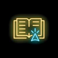 Neon sign representing online reading with open book and cursor vector