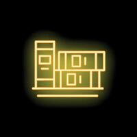 Glowing neon icon of a modular house made of shipping containers representing modern housing solutions vector
