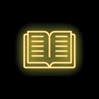 Neon open book glowing on black background vector