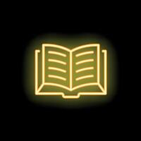 Open book glowing with neon light on black background vector