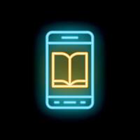 Neon sign of smartphone displaying open book icon vector