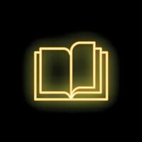 Glowing neon open book icon sign on black background vector