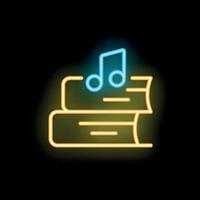 Neon icon of books and music note representing audiobooks and education vector