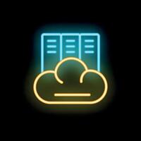 Neon server rack icon representing cloud computing technology vector