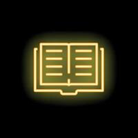 Neon open book glowing on black background vector