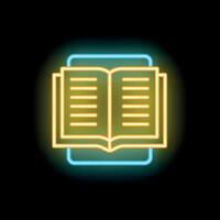 Neon sign representing open book for library or bookstore vector