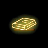 Neon sign of book lying open on surface vector