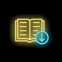 Neon icon of open book downloading data vector