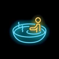 Man relaxing in hot tub neon sign on black background vector