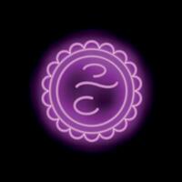 Neon sign of esoteric symbol with circle and waves glowing in pink light vector