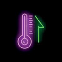 Neon thermometer showing rising temperatures on black background vector