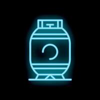Neon icon of camping gas cylinder glowing on dark background vector