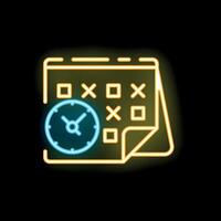 Neon icon of clock showing time on calendar page vector
