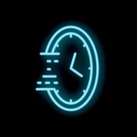 Neon blue clock speeding up time lapse on black background vector