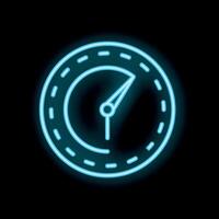 Neon sign showing speedometer on black background vector
