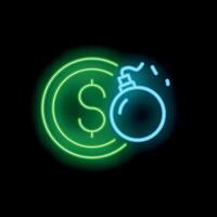 Neon icon of bomb exploding a dollar coin vector