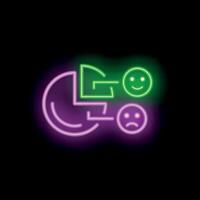 Neon icon showing customer satisfaction survey results with pie chart vector