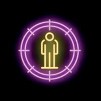 Neon target sign with man silhouette standing in center vector