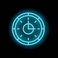 Blue neon clock showing time passing on black background vector