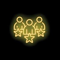 Neon icon of three people standing with stars representing customer review rating vector