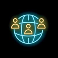 Neon icon of people connecting around the world vector