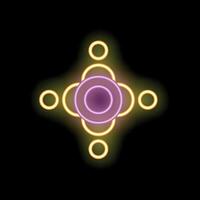 Neon light representing a network of interconnected circles glowing on black background vector