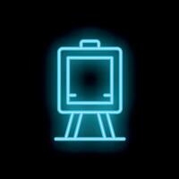 Blue neon sign showing an easel on black background vector