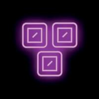 Three neon square glowing icons on black background vector