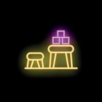 Neon sign of kids table and chair with toy blocks on top vector