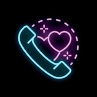 Neon phone handset spreading love with heart shape on black background vector