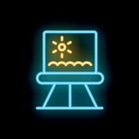 Neon sign representing an easel displaying a seascape painting vector