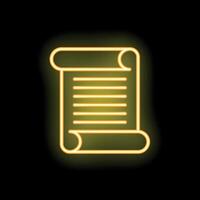 Neon yellow ancient scroll glowing on black background vector