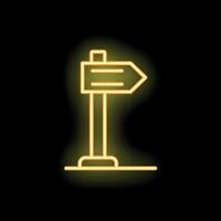Neon sign representing a direction signpost pointing right on black background vector