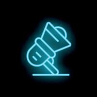 Neon megaphone icon on black background representing public speaking vector