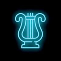 Blue neon sign depicting a lyre on black background vector
