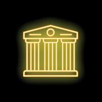 Neon yellow glowing icon of a historical building facade with pillars vector