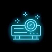 Neon projector icon shining on black background vector